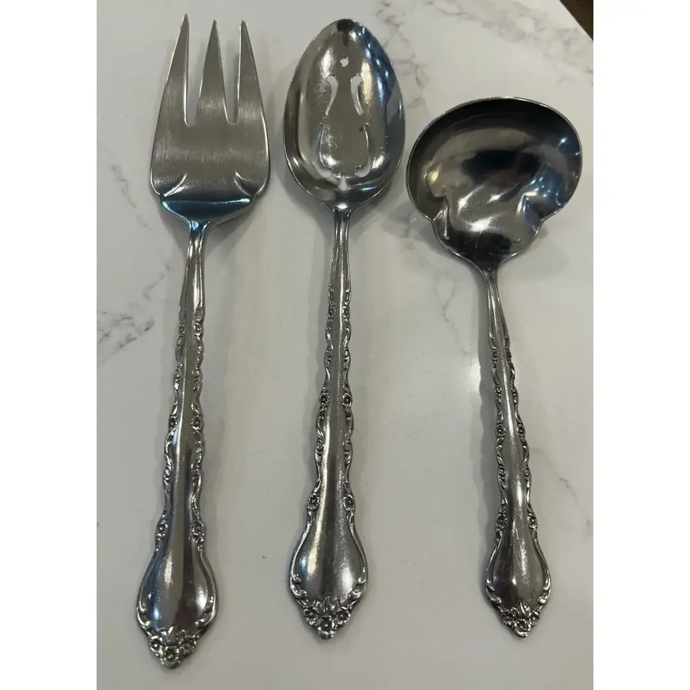 Vtg International GIGI Stainless 1972 Deluxe Meat Fork Slotted Spoon Soup Ladle
